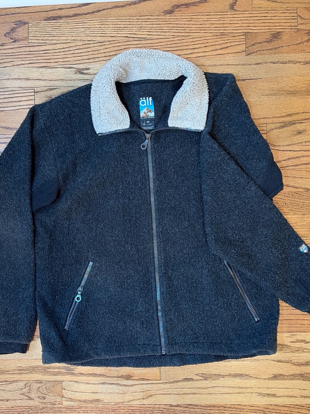 VTG Alf Kuhl Men’s Small Black Deep Pile Sherpa Fleece Aztec Full Zip Jacket USA